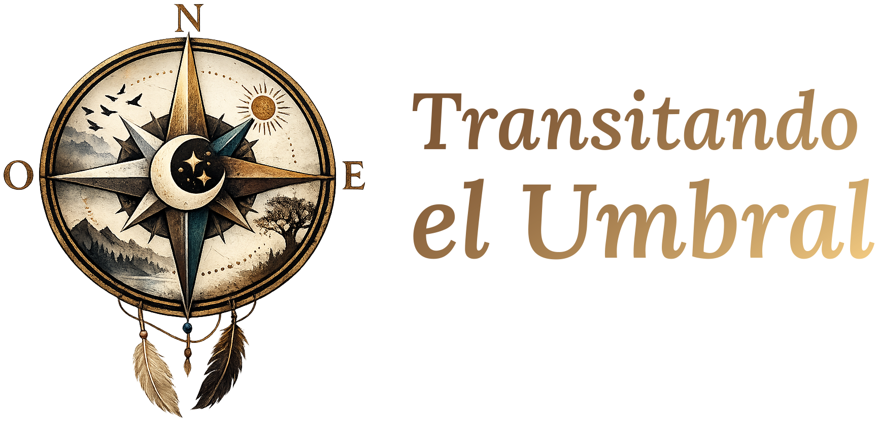 logotipo estilizado que combina una brújula con elementos místicos o naturales, debajo del cual aparece el texto "Transitando el Umbra